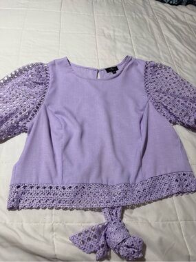 Lavender Crochet-Sleeve Tie-Blouse - Women